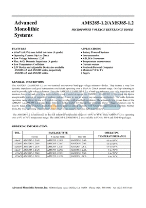 AMS285-12AS datasheet - MICROPOWER VOLTAGE REFERENCE DIODE