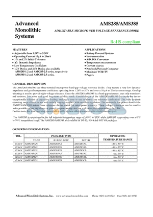 AMS285AN datasheet - ADJUSTABLE MICROPOWER VOLTAGE REFERENCE DIODE