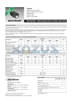 CD214B-B340LF datasheet - CD214B-B320 ~ B360 Schottky Barrier Rectifier Chip Diode