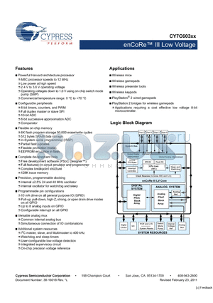 CY7C60333-LTXCT datasheet - enCoRe III Low Voltage