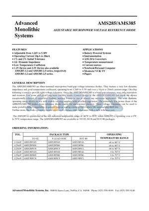 AMS285BS datasheet - ADJUSTABLE MICROPOWER VOLTAGE REFERENCE DIODE