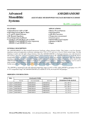 AMS285BL datasheet - ADJUSTABLE MICROPOWER VOLTAGE REFERENCE DIODE