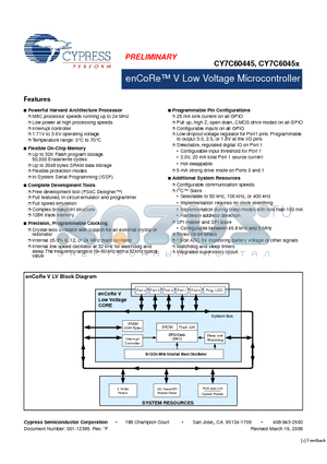 CY7C60445 datasheet - enCoRe V Low Voltage Microcontroller