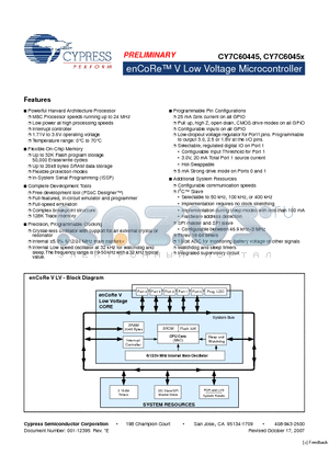 CY7C60455-48LFXC datasheet - enCoRe V Low Voltage Microcontroller
