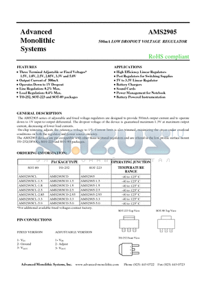 AMS2905CD-2.5 datasheet - 500mA LOW DROPOUT VOLTAGE REGULATOR