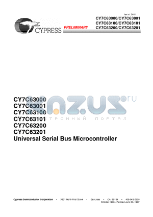 CY7C63000 datasheet - Universal Serial Bus Microcontroller