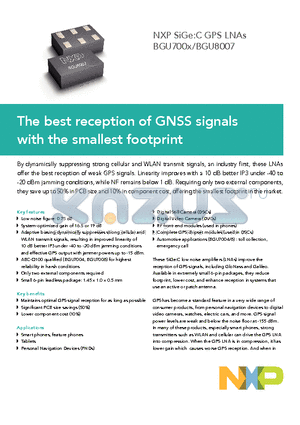 BGU7004 datasheet - The best reception of GNSS signals with the smallest footprint