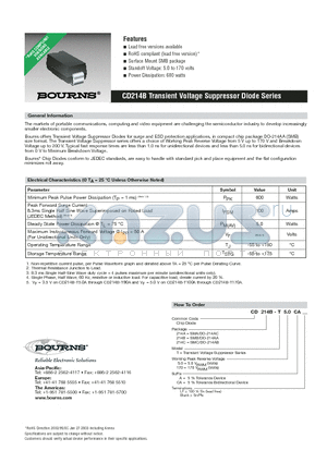 CD214B-T100A datasheet - CD214B Transient Voltage Suppressor Diode Series