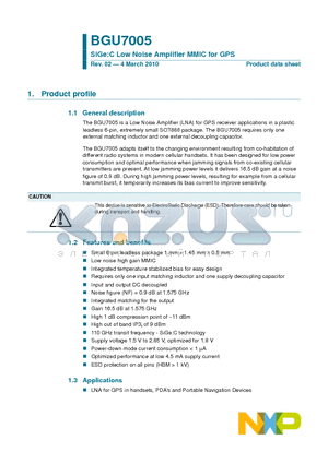 BGU7005_10 datasheet - SiGe:C Low Noise Amplifier MMIC for GPS