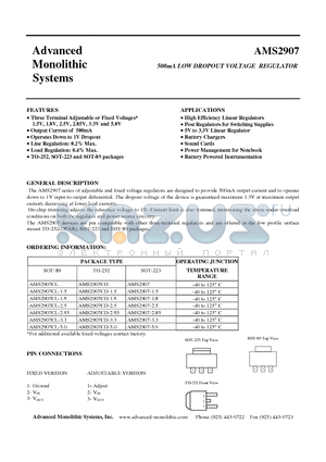 AMS2907CD-1.5 datasheet - 500mA LOW DROPOUT VOLTAGE REGULATOR