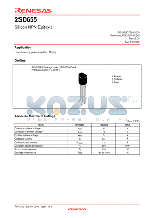 2SD655DTZ-E datasheet - Silicon NPN Epitaxial