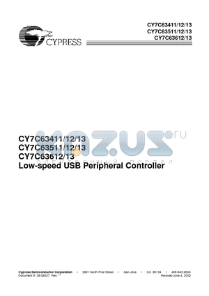 CY7C63513 datasheet - Low-speed USB Peripheral Controller