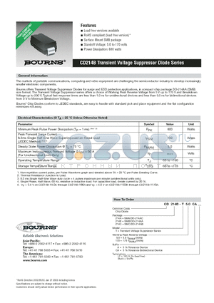 CD214B-T150CA datasheet - CD214B Transient Voltage Suppressor Diode Series