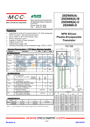 2SD669 datasheet - NPN Silicon Plastic-Encapsulate Transistor