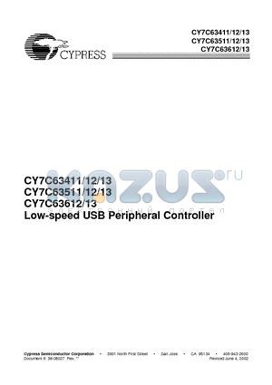 CY7C63613 datasheet - Low-speed USB Peripheral Controller