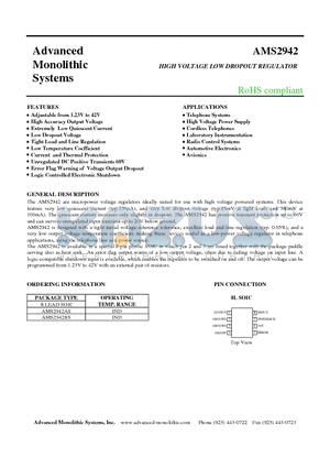 AMS2942 datasheet - HIGH VOLTAGE LOW DROPOUT REGULATOR