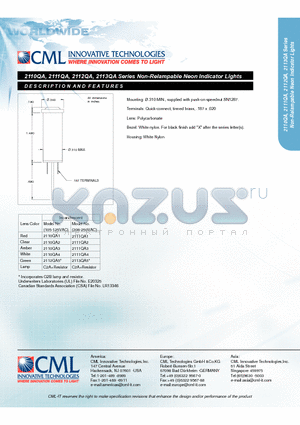 2111QA1 datasheet - Non-Relampable Neon Indicator Lights