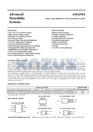 AMS2954ACD-30 datasheet - 250mA LOW DROPOUT VOLTAGE REGULATOR