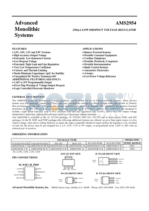 AMS2954ACS-X datasheet - 250mA LOW DROPOUT VOLTAGE REGULATOR