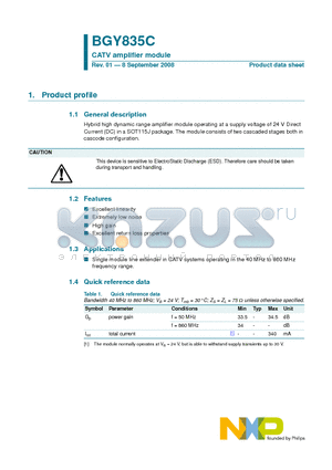 BGY835C datasheet - CATV amplifier module