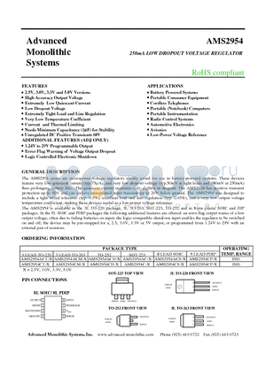 AMS2954C-X datasheet - 250mA LOW DROPOUT VOLTAGE REGULATOR