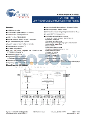 CY7C65620-56LFXAT datasheet - EZ-USB HX2LP Low Power USB 2.0 Hub Controller Family