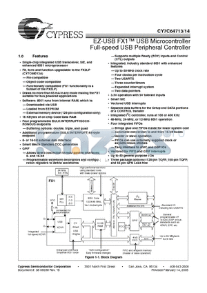 CY7C64713/14 datasheet - EZ-USB FX1 USB Microcontroller Full-speed USB Peripheral Controller