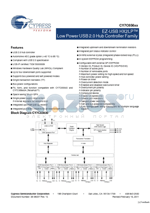 CY7C65630-56LTXCT datasheet - EZ-USB HX2LP Low Power USB 2.0 Hub Controller Family