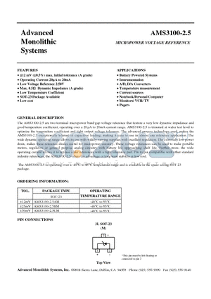 AMS3100-25 datasheet - MICROPOWER VOLTAGE REFERENCE