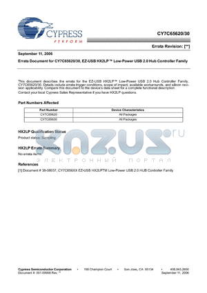 CY7C65620 datasheet - EZ-USB HX2LP Low-Power USB 2.0 Hub Controller Family