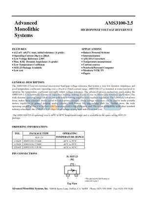 AMS3100-25CM datasheet - MICROPOWER VOLTAGE REFERENCE