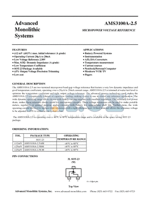 AMS3100A-2.5AM datasheet - MICROPOWER VOLTAGE REFERENCE