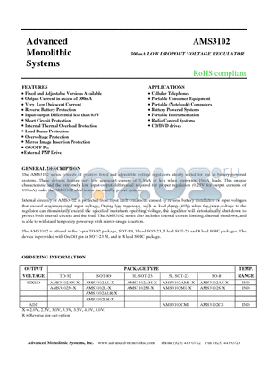 AMS3102 datasheet - 300mA LOW DROPOUT VOLTAGE REGULATOR