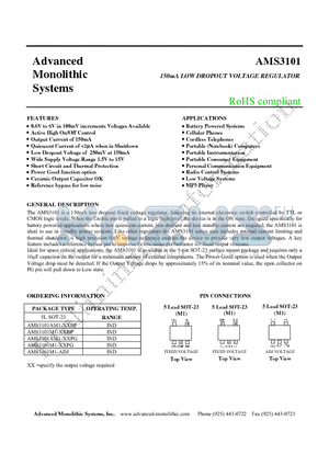 AMS3101 datasheet - 150mA LOW DROPOUT VOLTAGE REGULATOR