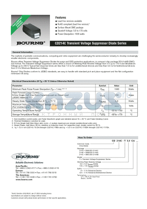 CD214C-T120A datasheet - CD214C Transient Voltage Suppressor Diode Series