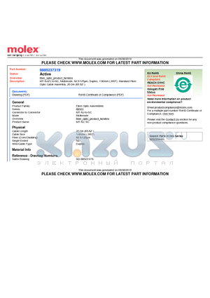 0885237319 datasheet - MT-RJ(F)-to-SC, Multimode, 62.5/125lm, Duplex, 1.60mm (.063), Standard Fiber Optic Cable Assembly, 20.0m (65.62)
