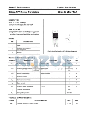 2SD743A datasheet - Silicon NPN Power Transistors