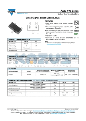AZ23B2V7-V-G datasheet - Small Signal Zener Diodes, Dual