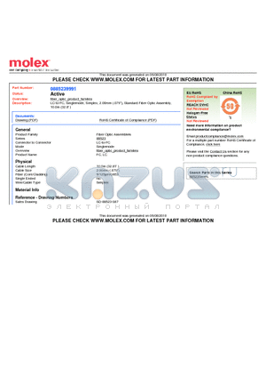 0885239991 datasheet - LC-to-FC, Singlemode, Simplex, 2.00mm (.079), Standard Fiber Optic Assembly, 10.0m (32.8)