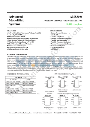 AMS3106 datasheet - 500mA LOW DROPOUT VOLTAGE REGULATOR