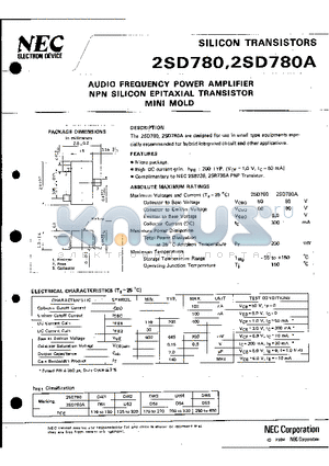 2SD780 datasheet - AUDIO FREQUENCY POWER AMPLIFIER  NPN SILICON EPITAXIAL TRANSISTOR  MINI MOLD