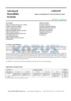 AMS3107-20 datasheet - 500mA LOW DROPOUT VOLTAGE REGULATOR