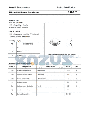 2SD817 datasheet - Silicon NPN Power Transistors