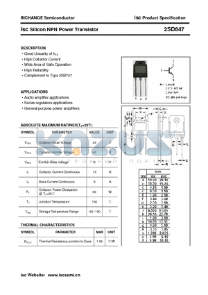 2SD847 datasheet - isc Silicon NPN Power Transistor
