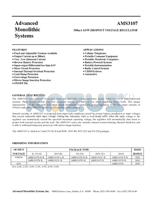 AMS3107D-30 datasheet - 500mA LOW DROPOUT VOLTAGE REGULATOR