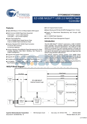 CY7C68024 datasheet - EZ-USB NX2LP USB 2.0 NAND Flash Controller 3.3 V NAND Flash Operation