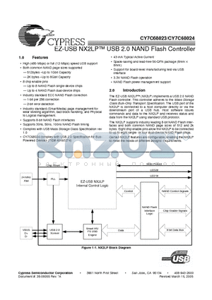 CY7C68024-56LFXC datasheet - EZ-USB NX2LP USB 2.0 NAND Flash Controller