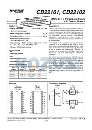 CD22101 datasheet - CMOS 4 x 4 x 2 Crosspoint Switch with Control Memory