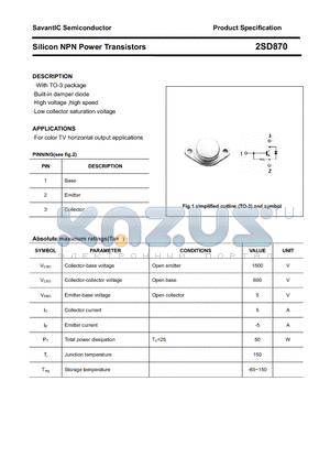 2SD870 datasheet - Silicon NPN Power Transistors