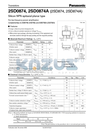 2SD874 datasheet - Silicon NPN epitaxial planar type